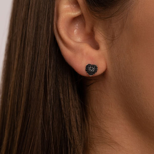 Black Rose Heart Stud Earrings - ShopLorca