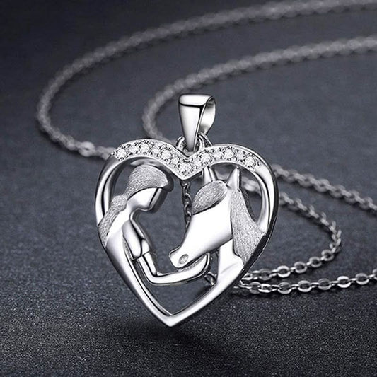 Girl and Horse Affection Heart Necklace - ShopLorca