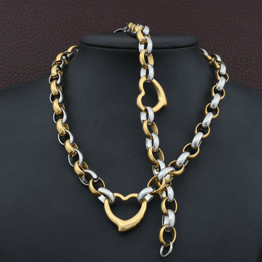 Two Tone Heart Pendant Jewelry Set - ShopLorca